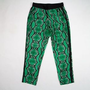 CALVIN KLEIN WOMEN PANTS GREEN BLACK SNAKESKIN